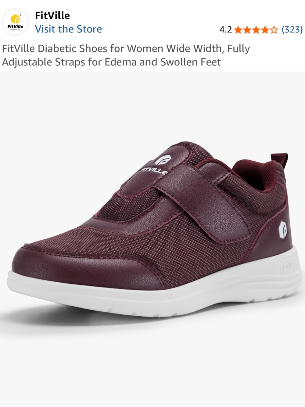 FitVille Women's Diabetic Wide-Width Burgundy Comfort Sneakers Easy Lightweight
